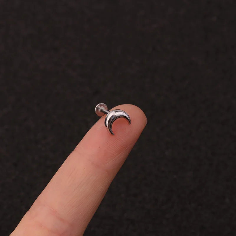 1PC16G Stainless Steel Ear Labret Lip Helix Screw Back Earring Stud Heart Cross Moon Tragus Rook Conch Lip Piercing Jewelry