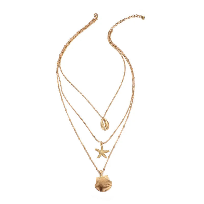 KSRA 2019 Fashion Popular Beach Street Shot Alloy Shell Starfish Scallop Multi-layer Female Necklace