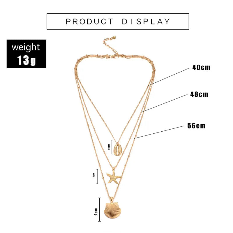 KSRA 2019 Fashion Popular Beach Street Shot Alloy Shell Starfish Scallop Multi-layer Female Necklace