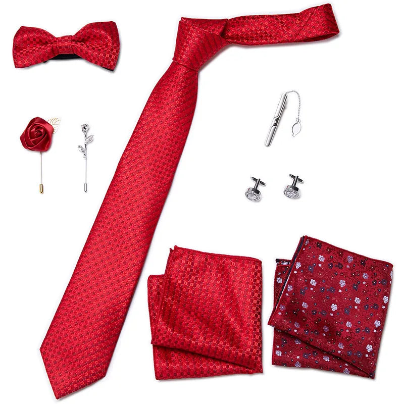 Men's Tie Set Luxury Gift Box Silk Tie Necktie Set 8pcs Inside Packing Festive Present Cravat Pocket Squares Holiday Gift Men
