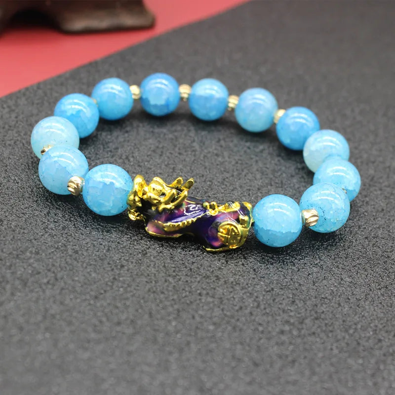 New 10mm Obsidian Stone Pixiu Bracelet For Men Women Unisex Wristband Golden Plated Black Bangles Pixiu Party Gift Jewelry
