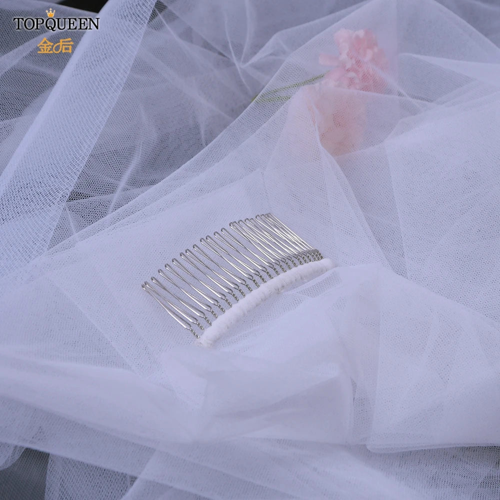 TOPQUEEN V69 Wedding Veil Fingertip Veil Two Tier Minimalist Bride Veil with Blusher Bridal Veils with Comb Dress Veil for Bride