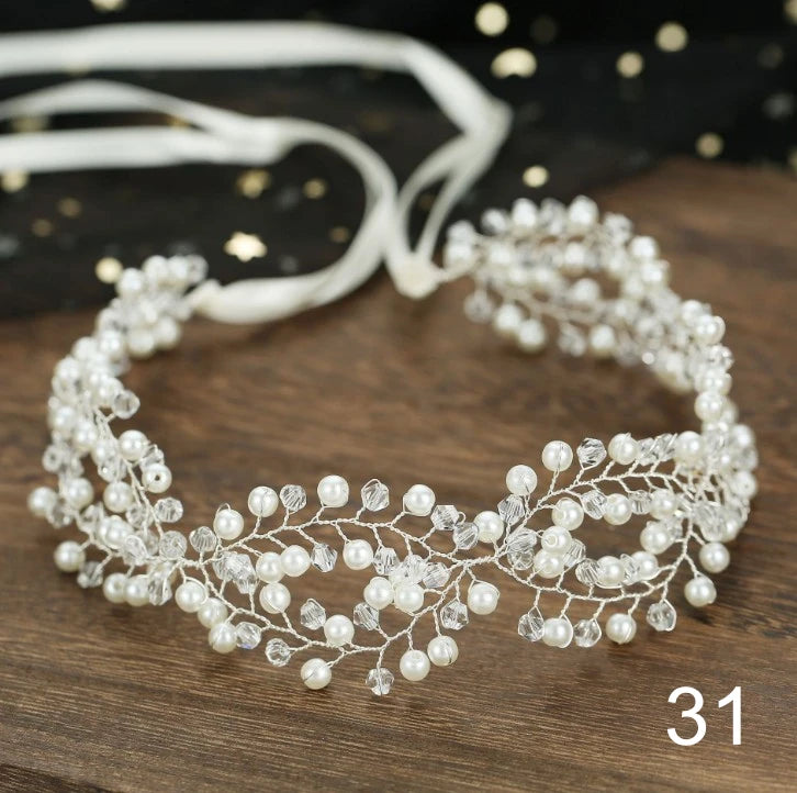 Bridal Bridesmaid Flower Girls Diamante Crystal Pearl Headband Rhinestone Wedding Prom Tiara Women Hair Accessories