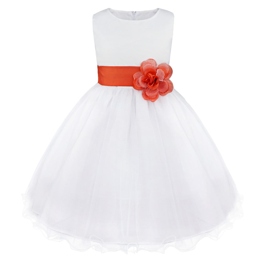 Kids Girls Wedding Pageant Dress White Bridesmaid Dresses Formal Party Princess Vestidos Cute Big Bowknot Sash Flower Girl Dress