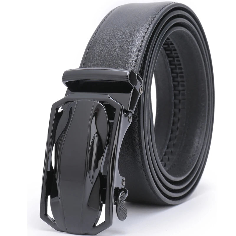 Men’s Genuine Leather Ratchet Dress Belt with Automatic Sliding Buckle Plus Size