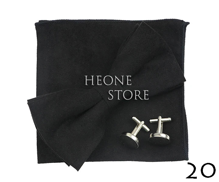 3PC Mens Bowtie Set Fashion Dot Solid Polyester Bow Tie Handkerchief Cufflinks Bar Party Wedding Business Daily Wear Accessories