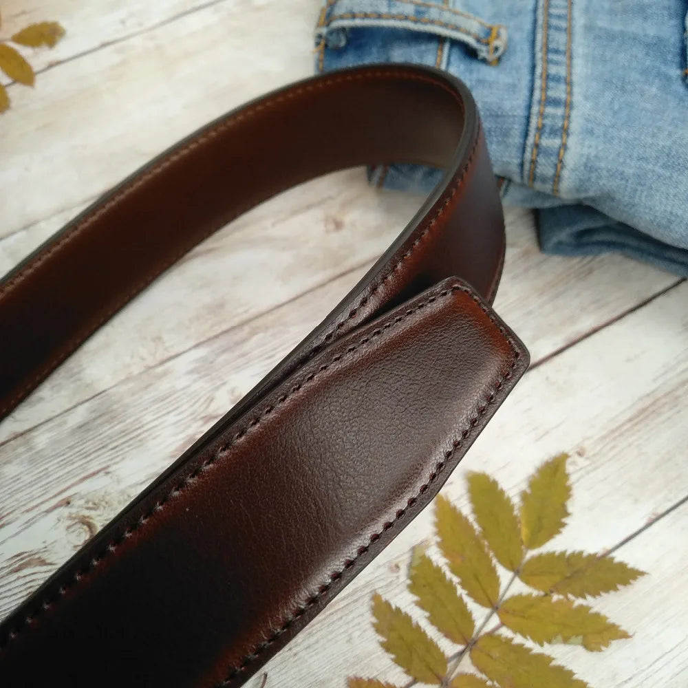 1Pcs Men's Genuine Leather Reversible Belt Rotated Buckle Two In One Big And Tall