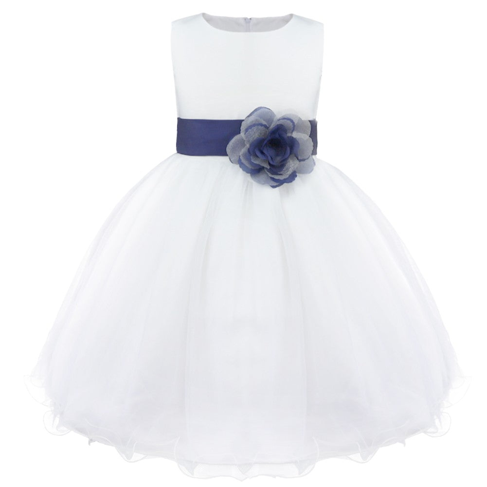 Kids Girls Wedding Pageant Dress White Bridesmaid Dresses Formal Party Princess Vestidos Cute Big Bowknot Sash Flower Girl Dress
