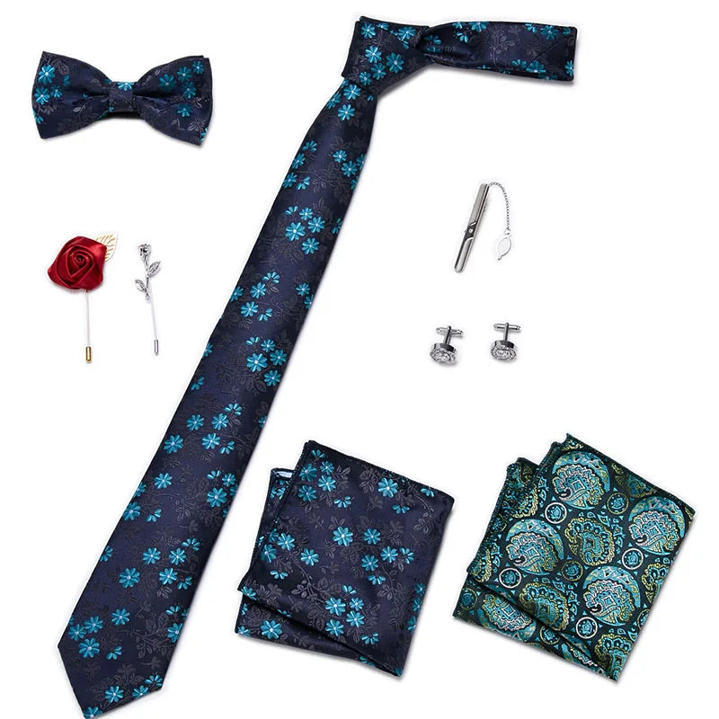 Men's Tie Set Luxury Gift Box Silk Tie Necktie Set 8pcs Inside Packing Festive Present Cravat Pocket Squares Holiday Gift Men