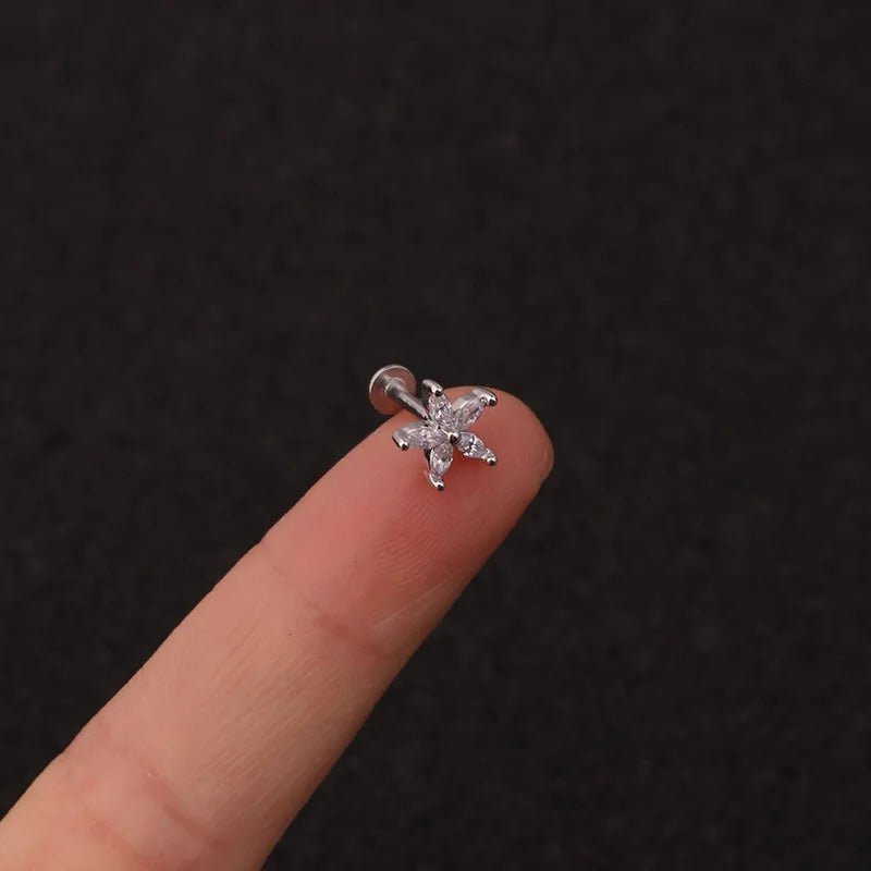 1PC16G Stainless Steel Ear Labret Lip Helix Screw Back Earring Stud Heart Cross Moon Tragus Rook Conch Lip Piercing Jewelry