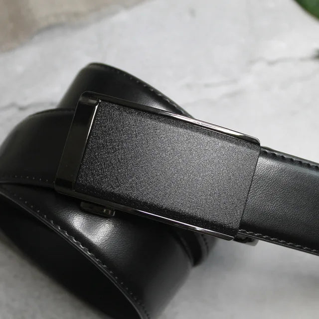 Men’s Genuine Leather Ratchet Dress Belt with Automatic Sliding Buckle Plus Size