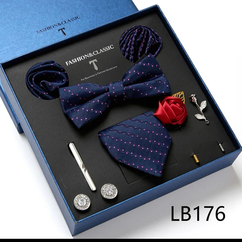 Men's Tie Set Luxury Gift Box Silk Tie Necktie Set 8pcs Inside Packing Festive Present Cravat Pocket Squares Holiday Gift Men