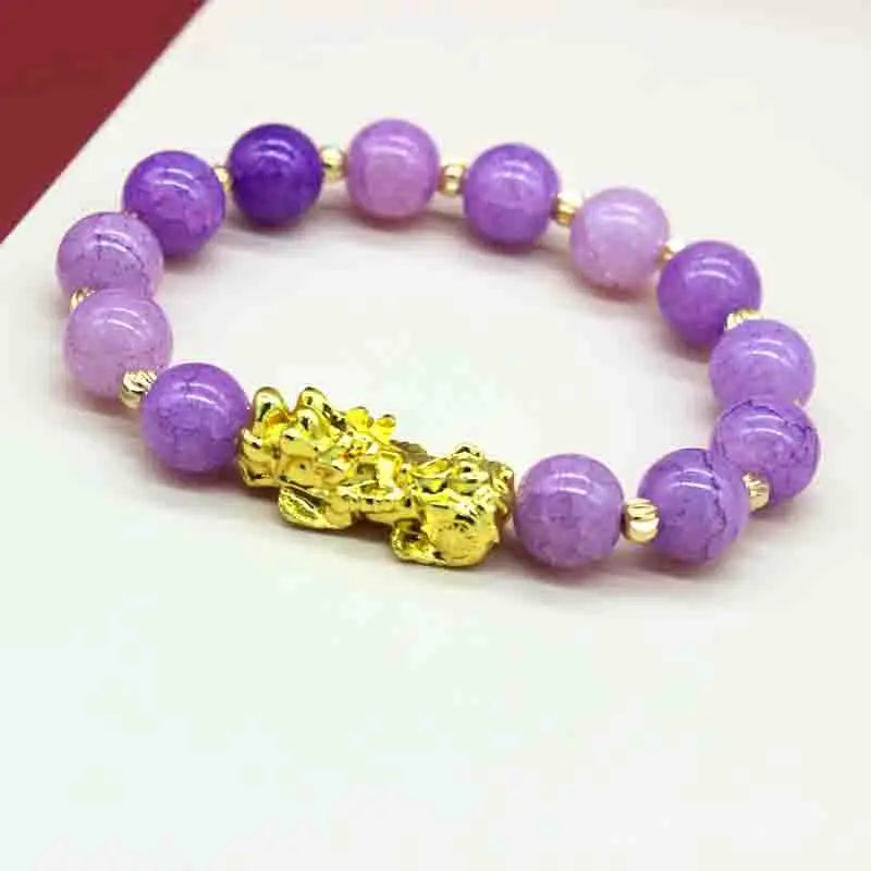 New 10mm Obsidian Stone Pixiu Bracelet For Men Women Unisex Wristband Golden Plated Black Bangles Pixiu Party Gift Jewelry