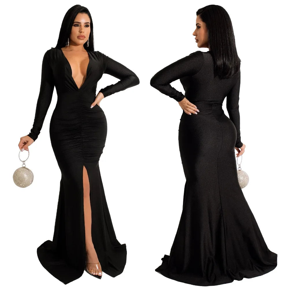 dresses for women 2021 evening party dress long bodycon dress sexy party dresses winter clothes for women long sleeve v-neck