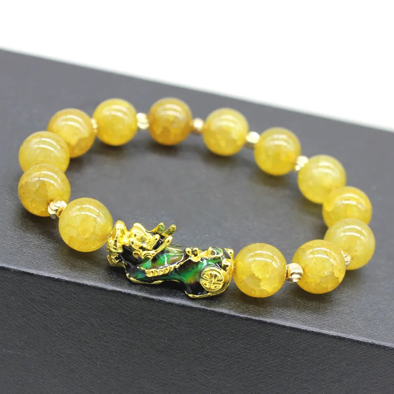 New 10mm Obsidian Stone Pixiu Bracelet For Men Women Unisex Wristband Golden Plated Black Bangles Pixiu Party Gift Jewelry