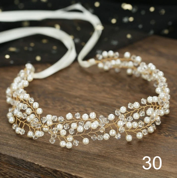 Bridal Bridesmaid Flower Girls Diamante Crystal Pearl Headband Rhinestone Wedding Prom Tiara Women Hair Accessories