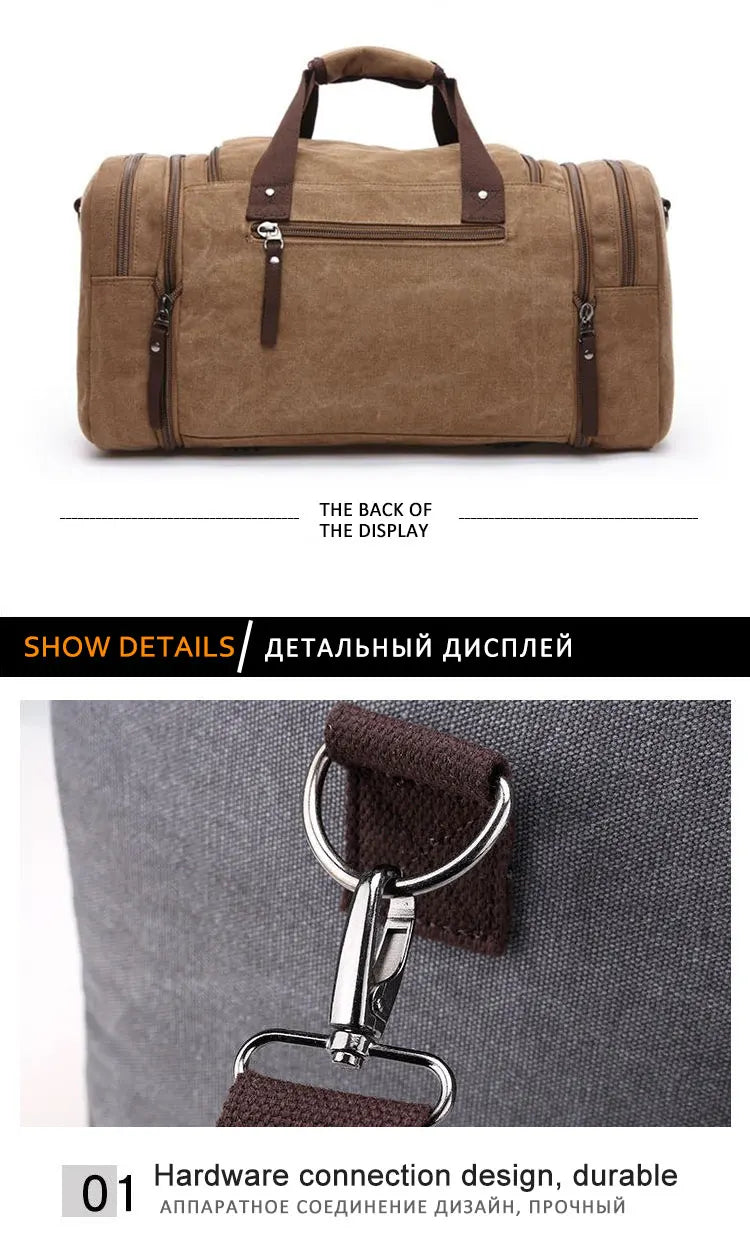 Travel Handbag for Men Hand Luggage Bags Canvas Travel Duffle Bag Weekend Shoulder Bagpack Multifunctional Lightweight Handbags