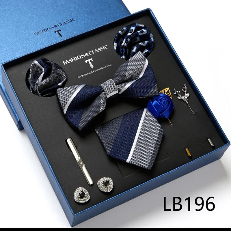 Men's Tie Set Luxury Gift Box Silk Tie Necktie Set 8pcs Inside Packing Festive Present Cravat Pocket Squares Holiday Gift Men