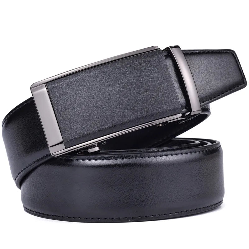 Men’s Genuine Leather Ratchet Dress Belt with Automatic Sliding Buckle Plus Size