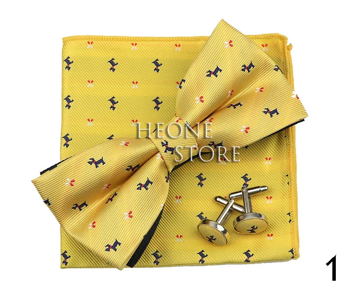 3PC Mens Bowtie Set Fashion Dot Solid Polyester Bow Tie Handkerchief Cufflinks Bar Party Wedding Business Daily Wear Accessories