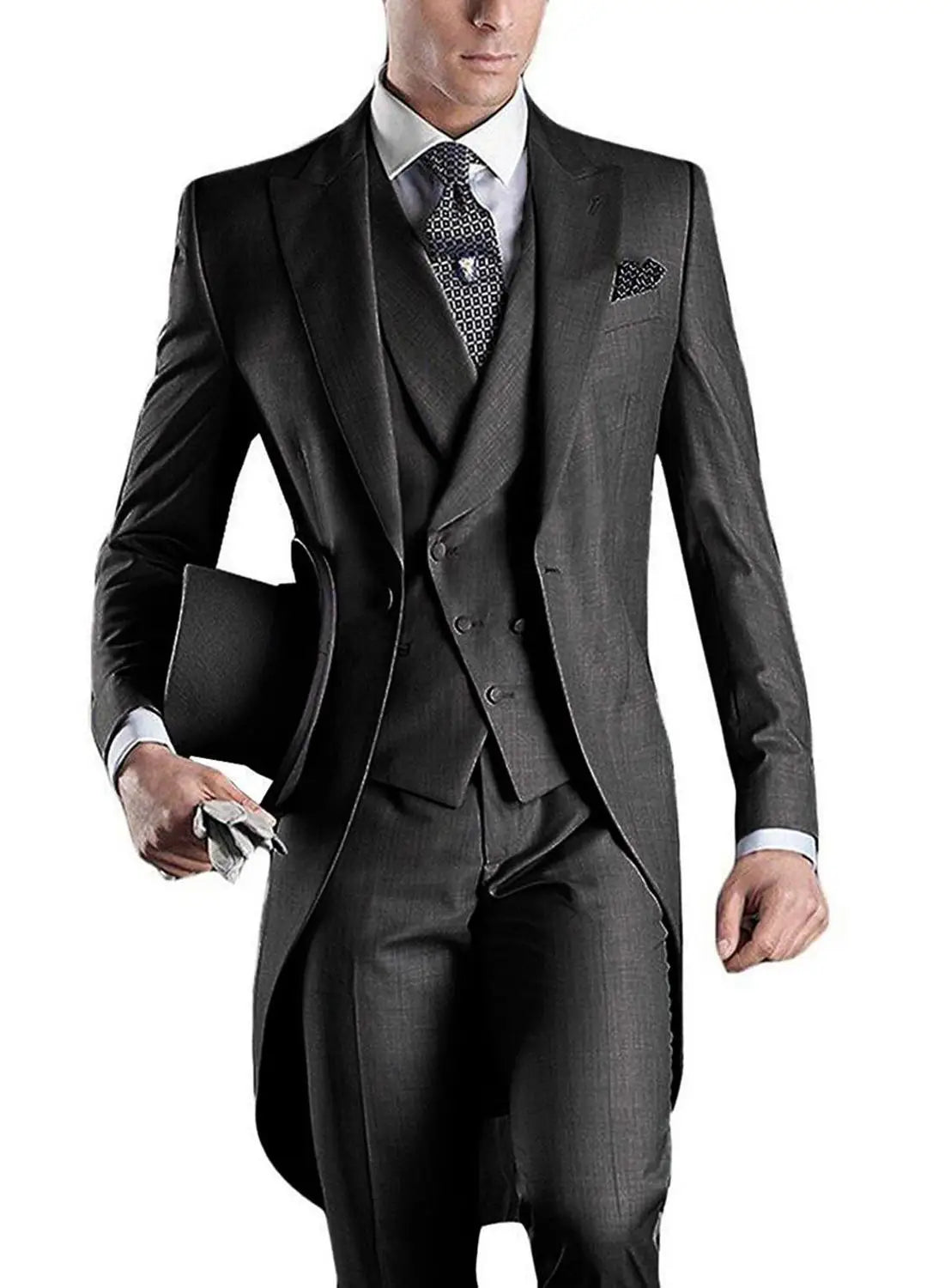 Mens 3 Pieces Suit Casual Formal Business Groomsmen White Burgundy Lapel Tuxedos For Wedding (Blazer+Pants+Vest)