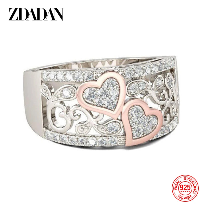 ZDADAN 925 Sterling Silver Heart CZ Rings For Women Fashion Wedding Jewelry