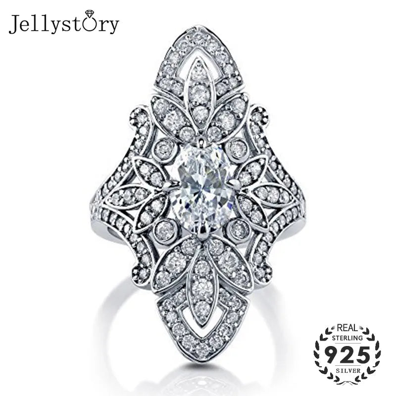 Jellystory Luxury Rings 925 Silver Jewellery for Women with Geometric Shaped Zircon Gemstones Ring Wedding Party Gifts size 6-10