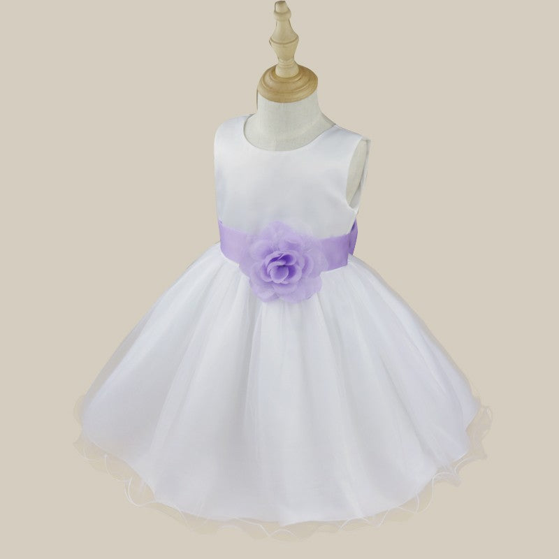 Kids Girls Wedding Pageant Dress White Bridesmaid Dresses Formal Party Princess Vestidos Cute Big Bowknot Sash Flower Girl Dress
