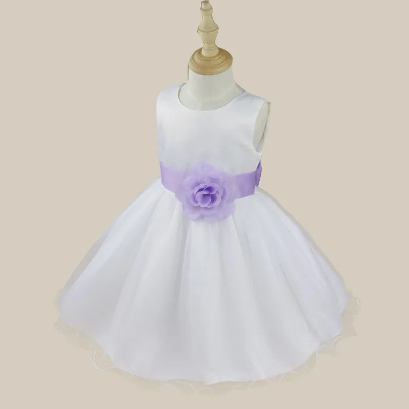Kids Girls Wedding Pageant Dress White Bridesmaid Dresses Formal Party Princess Vestidos Cute Big Bowknot Sash Flower Girl Dress