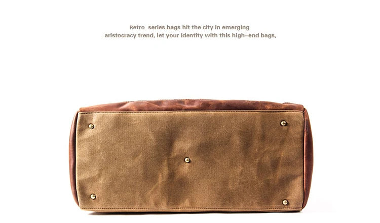Vintage Waxed Canvas Men Luggage bag Genuine Leather Men Travel Bags Large Duffel Bags Weekend bag of trip Overnight carry on