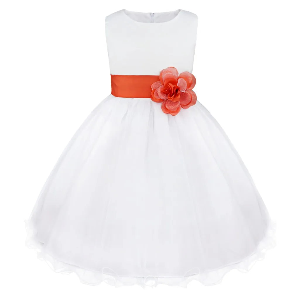 Kids Girls Wedding Pageant Dress White Bridesmaid Dresses Formal Party Princess Vestidos Cute Big Bowknot Sash Flower Girl Dress