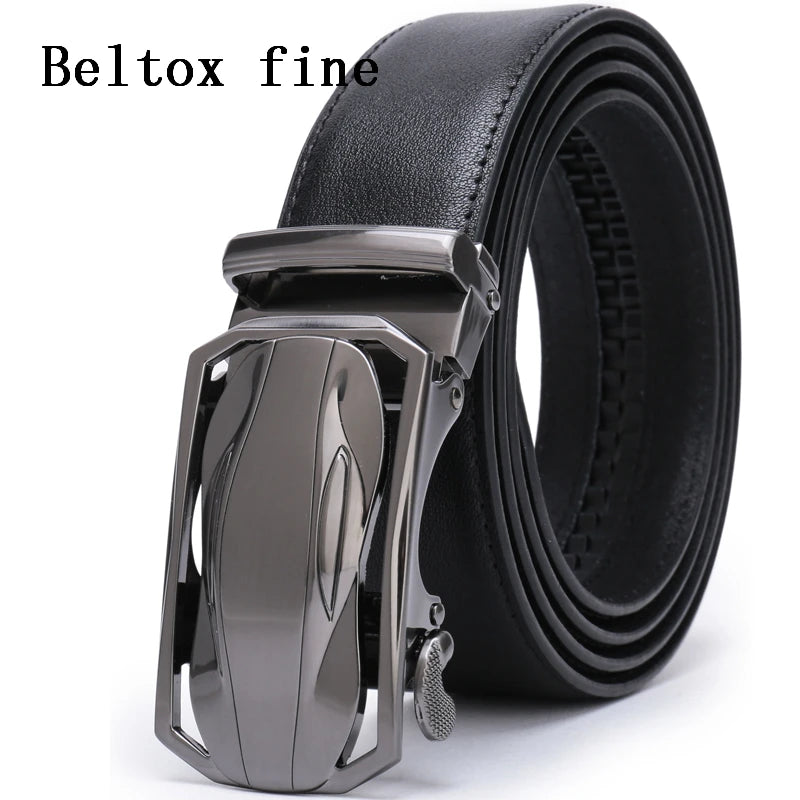 Men’s Genuine Leather Ratchet Dress Belt with Automatic Sliding Buckle Plus Size