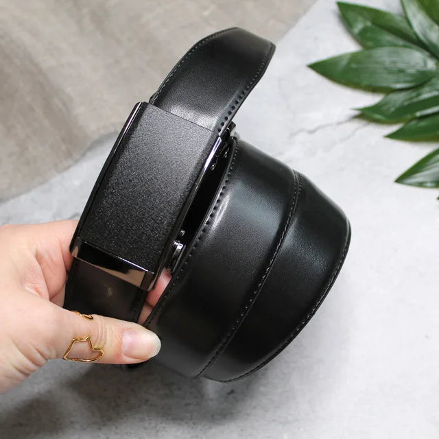 Men’s Genuine Leather Ratchet Dress Belt with Automatic Sliding Buckle Plus Size
