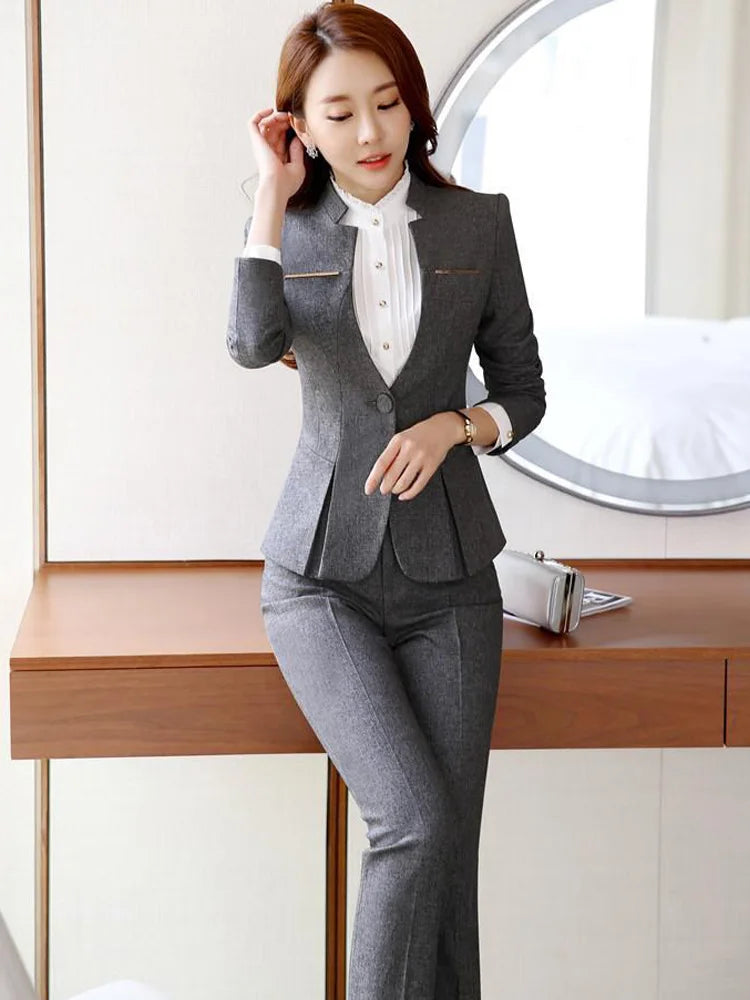 IZICFLY New Autumn Spring Sequin Pants Suit Women Office Uniform Style Business Ladies Work Wear Blazer Set With Trouser