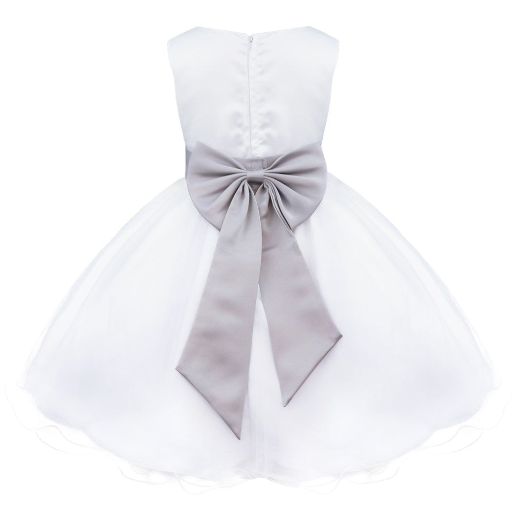 Kids Girls Wedding Pageant Dress White Bridesmaid Dresses Formal Party Princess Vestidos Cute Big Bowknot Sash Flower Girl Dress