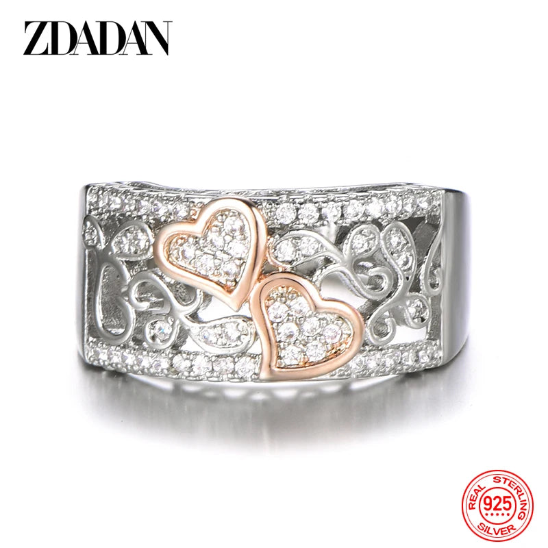 ZDADAN 925 Sterling Silver Heart CZ Rings For Women Fashion Wedding Jewelry