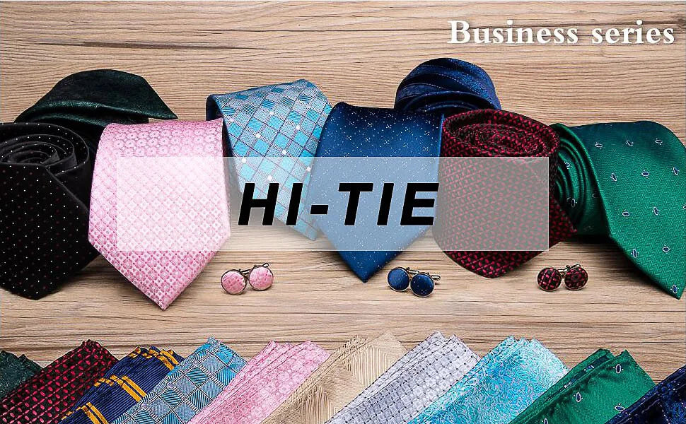 Hi-Tie Champagne Ivory Floral Solid Design Silk Wedding Tie For Men Quality Hanky Cufflink Fashion Nicktie Business Dropshipping