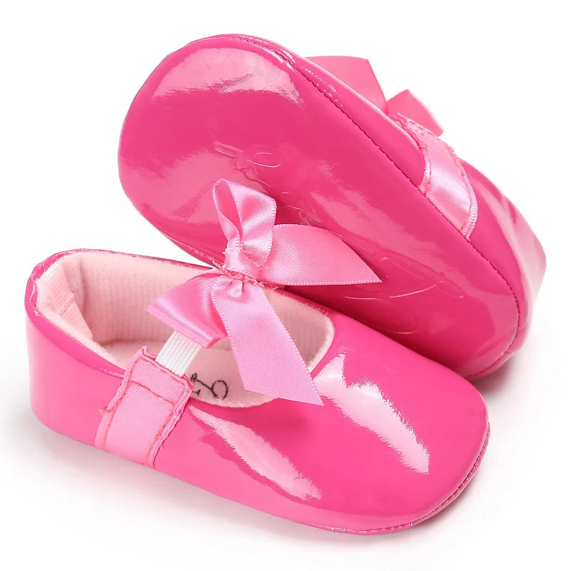 Newborn Baby Shoes Baby Girls Shoes PU Anti-slip Bowknot Classic Princess Dress Shoes First Walker Toddler Crib Shoe Moccasins