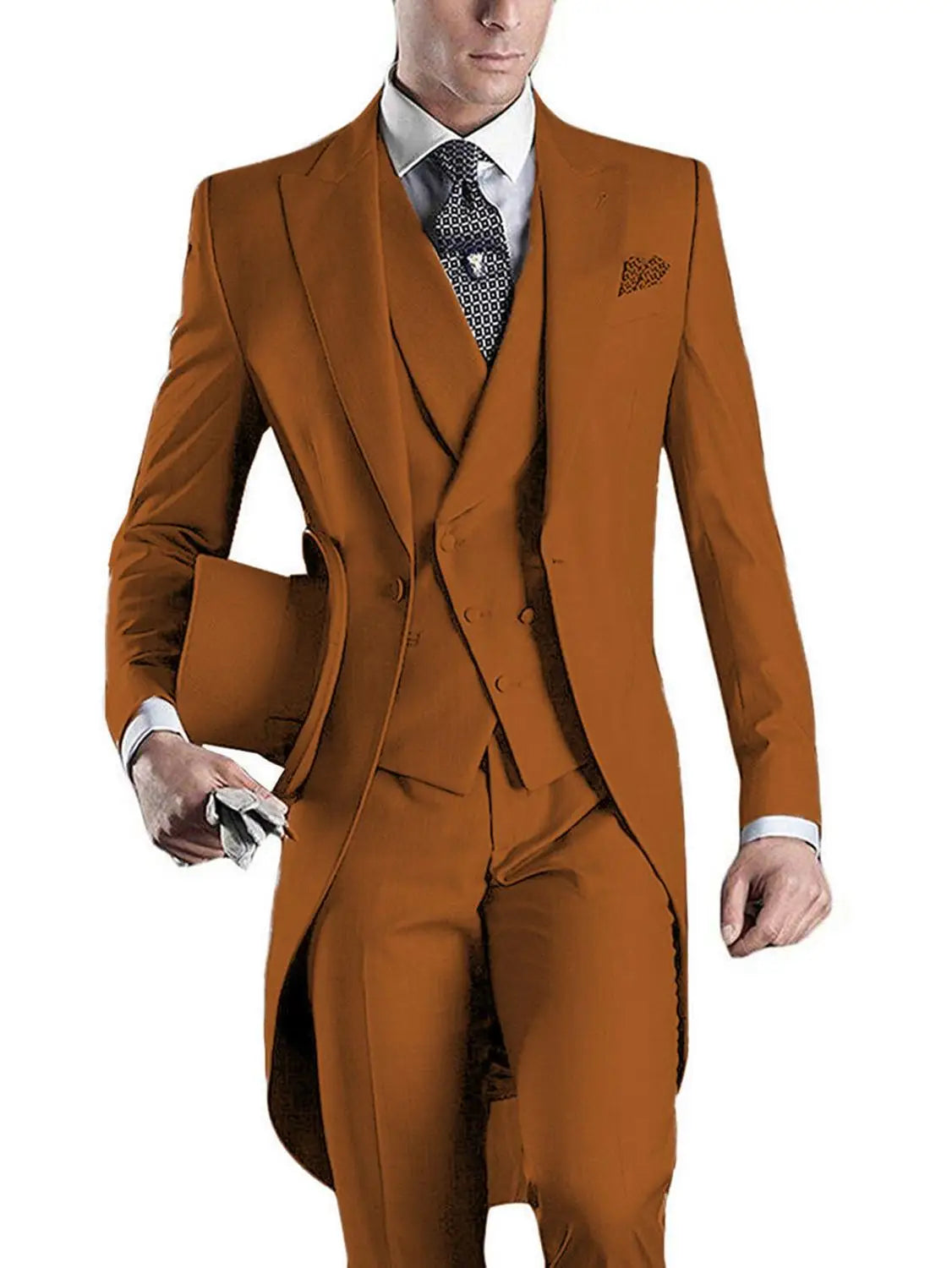 Mens 3 Pieces Suit Casual Formal Business Groomsmen White Burgundy Lapel Tuxedos For Wedding (Blazer+Pants+Vest)