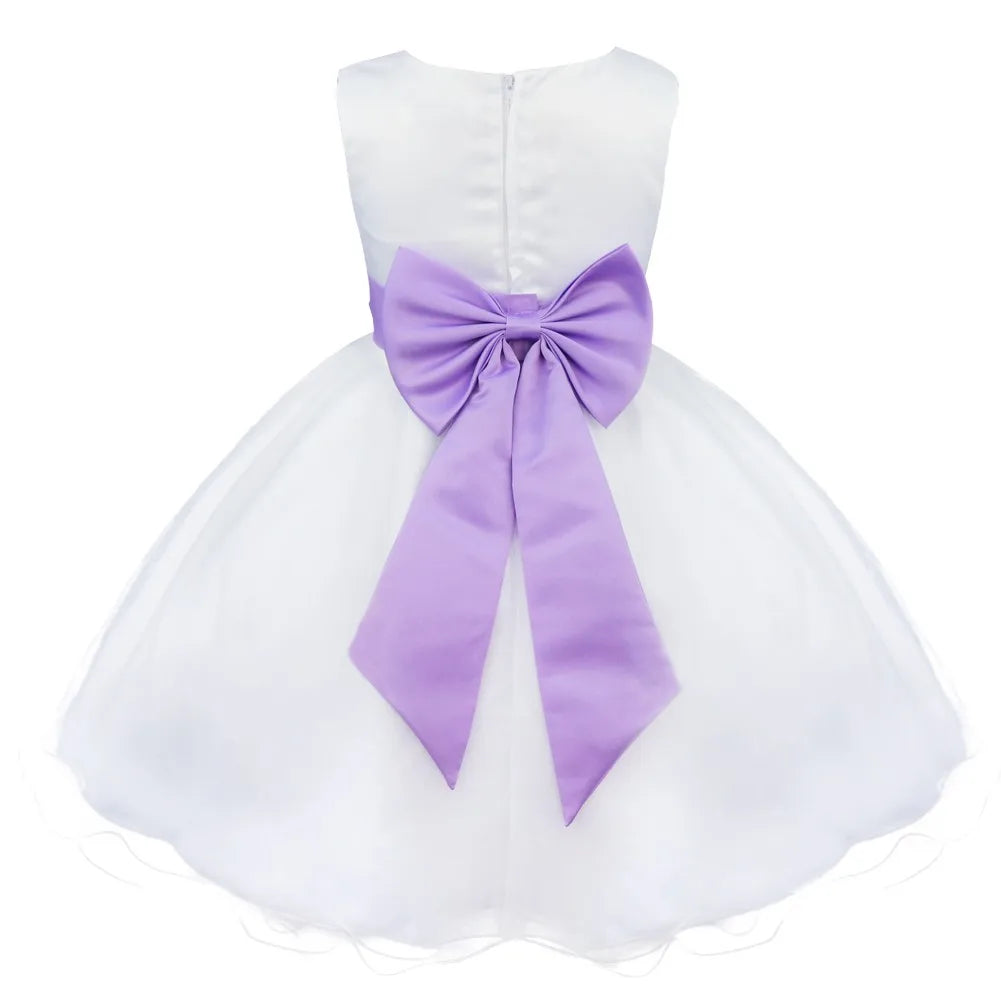 Kids Girls Wedding Pageant Dress White Bridesmaid Dresses Formal Party Princess Vestidos Cute Big Bowknot Sash Flower Girl Dress