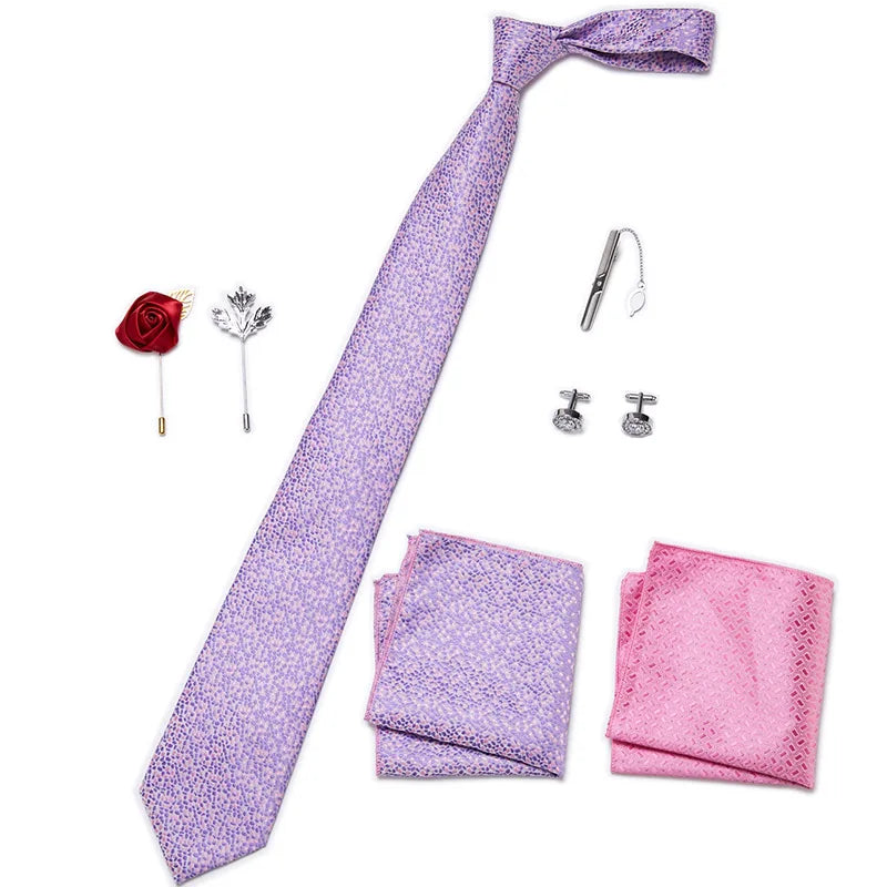 Men's Tie Set Luxury Gift Box Silk Tie Necktie Set 8pcs Inside Packing Festive Present Cravat Pocket Squares Holiday Gift Men