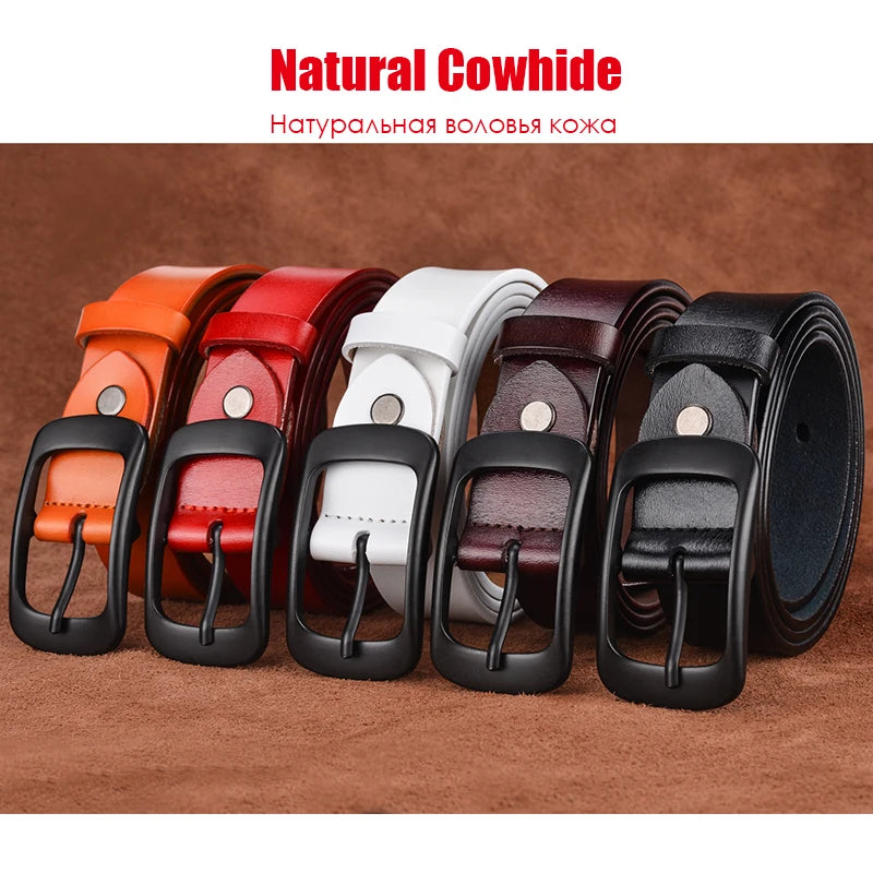 VATLTY Stylish Leather Belt for Women Matte Alloy Buckle Natural Cowhide 2.8cm Ladies Belt Jeans Brown Trousers Belt Female