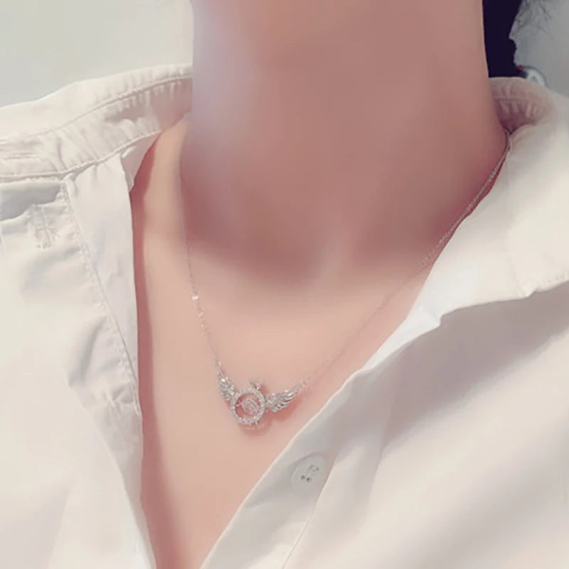 JUWANG Classic Retro Metal Luxury Rhinestone Super Shine Zircon Angle Wing Necklace For Women Sexy Stainless Steel Pendant 2023