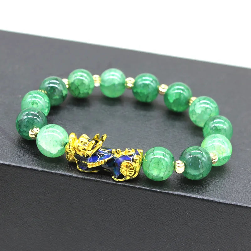 New 10mm Obsidian Stone Pixiu Bracelet For Men Women Unisex Wristband Golden Plated Black Bangles Pixiu Party Gift Jewelry