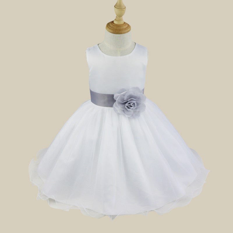Kids Girls Wedding Pageant Dress White Bridesmaid Dresses Formal Party Princess Vestidos Cute Big Bowknot Sash Flower Girl Dress