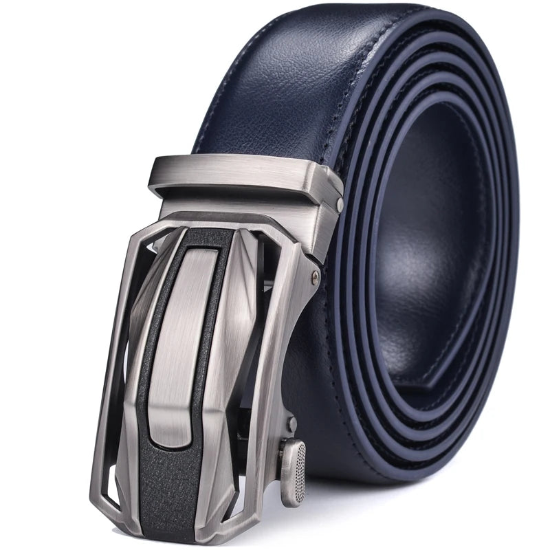Men’s Genuine Leather Ratchet Dress Belt with Automatic Sliding Buckle Plus Size
