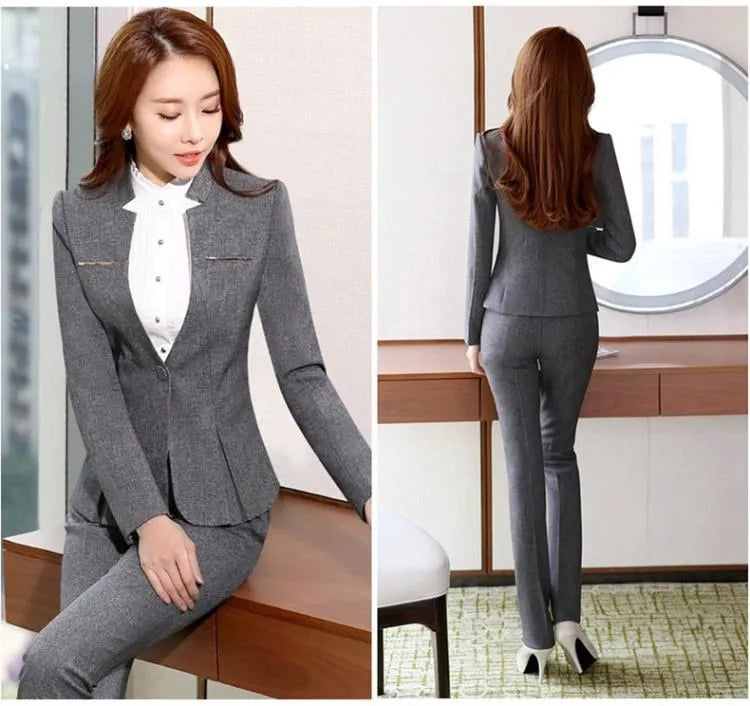 IZICFLY New Autumn Spring Sequin Pants Suit Women Office Uniform Style Business Ladies Work Wear Blazer Set With Trouser