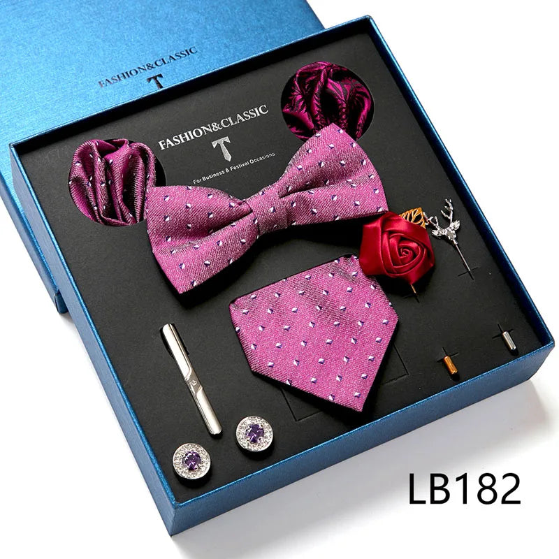Men's Tie Set Luxury Gift Box Silk Tie Necktie Set 8pcs Inside Packing Festive Present Cravat Pocket Squares Holiday Gift Men