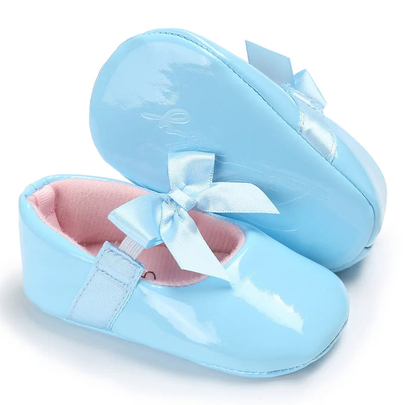 Newborn Baby Shoes Baby Girls Shoes PU Anti-slip Bowknot Classic Princess Dress Shoes First Walker Toddler Crib Shoe Moccasins