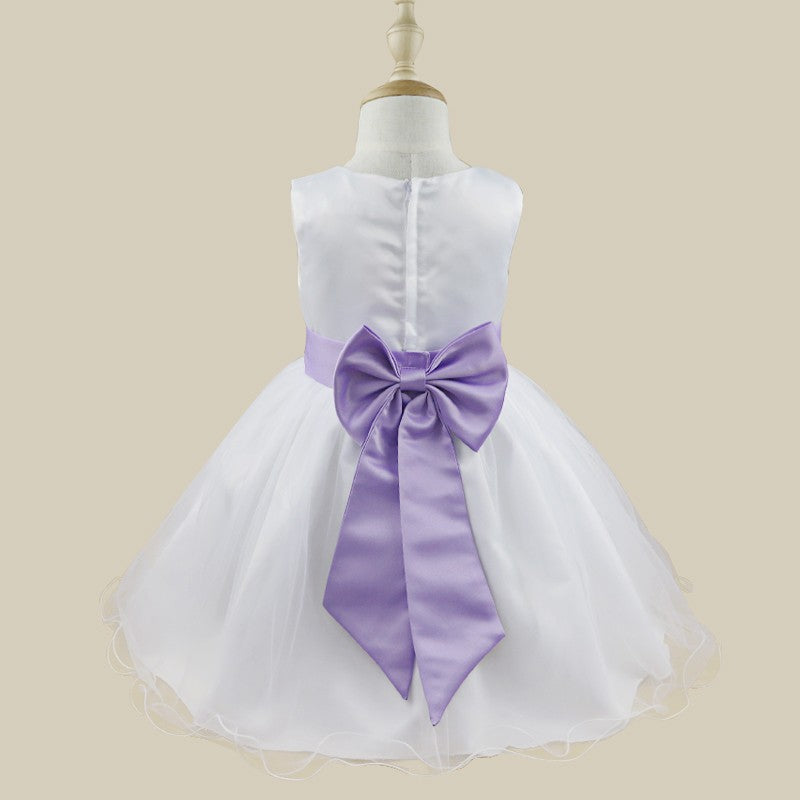 Kids Girls Wedding Pageant Dress White Bridesmaid Dresses Formal Party Princess Vestidos Cute Big Bowknot Sash Flower Girl Dress